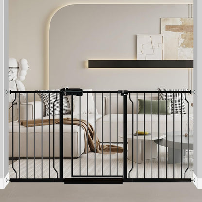 Fairy Baby Extra Wide Baby Gate Black 62-67 Inch Wide, Walk Through Pressure Mounted No Drill, Long