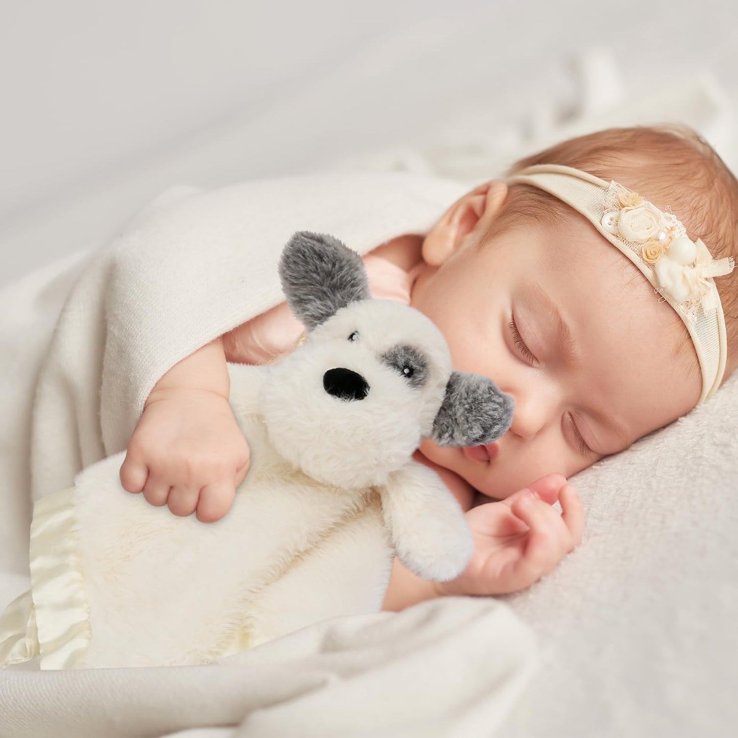 Dog Baby Security Blanket Soft Unisex Lovey Stuffed Animal with Satin Backing for Toddler Infant