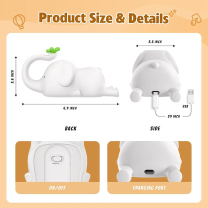 Silicone Elephant Night Light for Kids - 3-Level Dimmable & Rechargeable LED Lamp, Touch Control