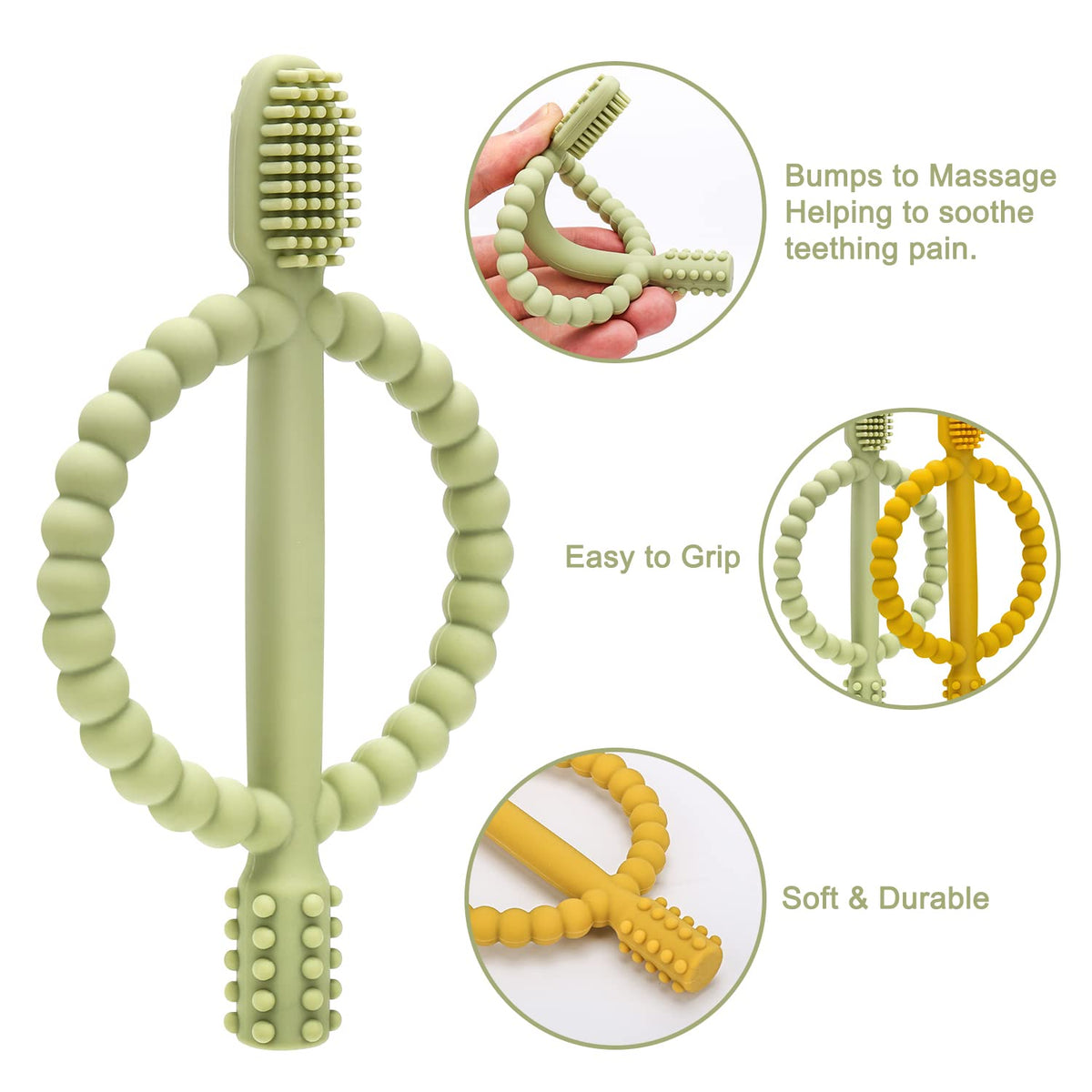 Baby Teething Toys with Easy-Hold Handle, Silicone Infant Toothbrush, Textured On Both Sides Helps