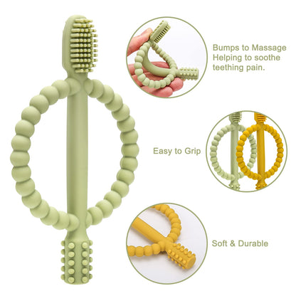 Baby Teething Toys with Easy-Hold Handle, Silicone Infant Toothbrush, Textured On Both Sides Helps