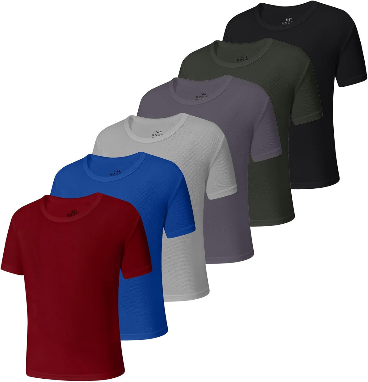 6-Pack Boys Athletic T-Shirts Quick Dry Short-Sleeve Tops Youth Moisture Wicking Running Sports