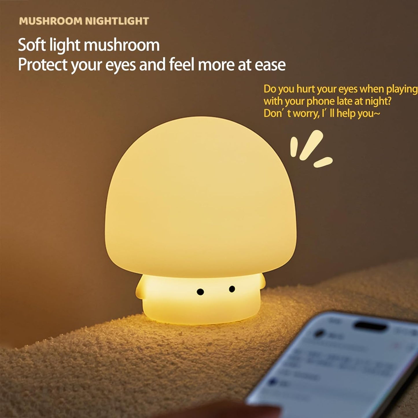 Cute Baby Night Light for Kids,Rechargeable Dimmable Silicone Nursery Toddler Mushroom