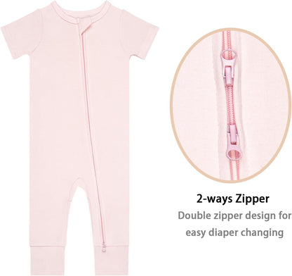GUISBY Footless Short Sleeve Baby Pajamas with Zipper Cotton Infant Sleepwear