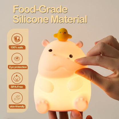 ATSUI Hippo Night Light, LED Squishy Novelty Animal Lamp, Food Grade Silicone, 2 Level Dimmable