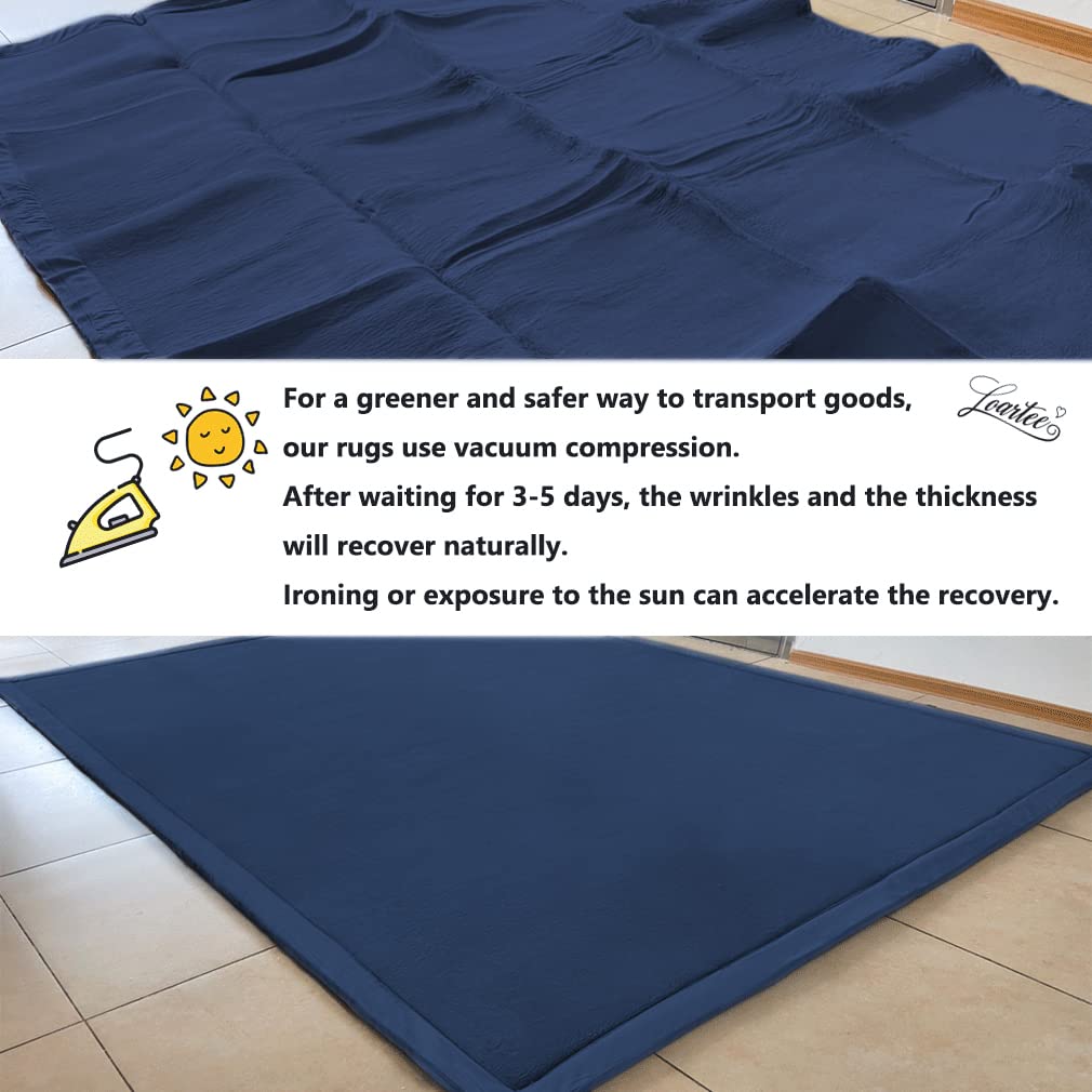 Loartee Nursery Rug - Coral Velvet Crawling Rugs & Area Rugs (6'8"x9'8", Dark Blue) for Toddler