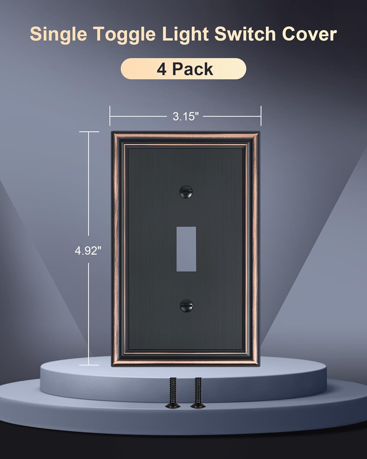 4-Pack Single Toggle Light Switch Cover Plate, Durable Solid Zinc Alloy Decorative Switch Plate