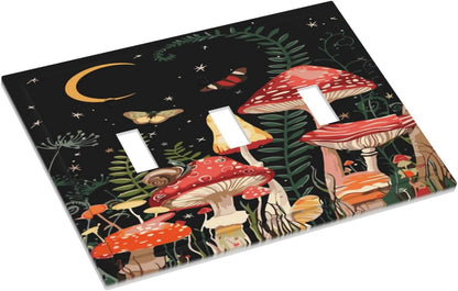Moon Star Red Mushroom Forest Butterfly Green Plant Decorative Switch Plates 3 Gang Wall Plate