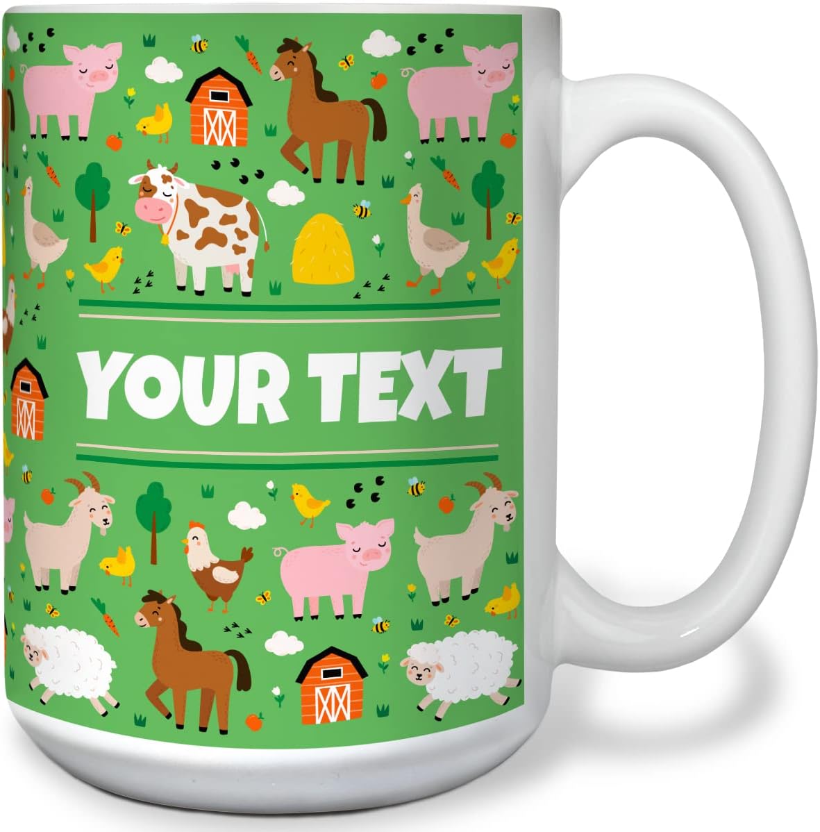 Personalized Mug for Kids - Farm Animals - Custom Name/Text, Ceramic Hot Chocolate/Cocoa/Coffee Cup