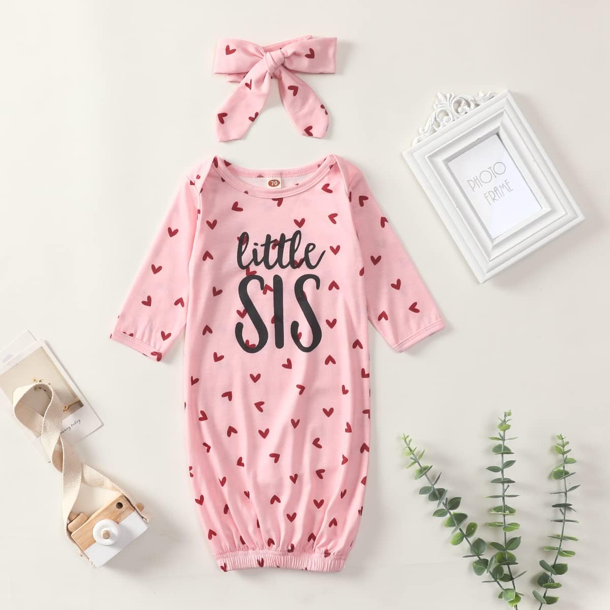 AMAWMW Newborn Baby Girl Little Sister Sleeper Gown Stripe Long Sleeve Nightgown Pajamas Gifts