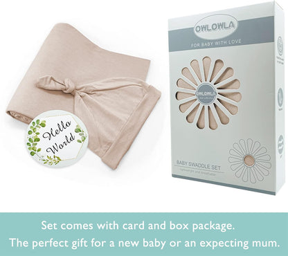 OWLOWLA Swaddle Blanket and Hat Set Newborn Swaddle Wrap Baby Receiving Blanket for Baby Boys