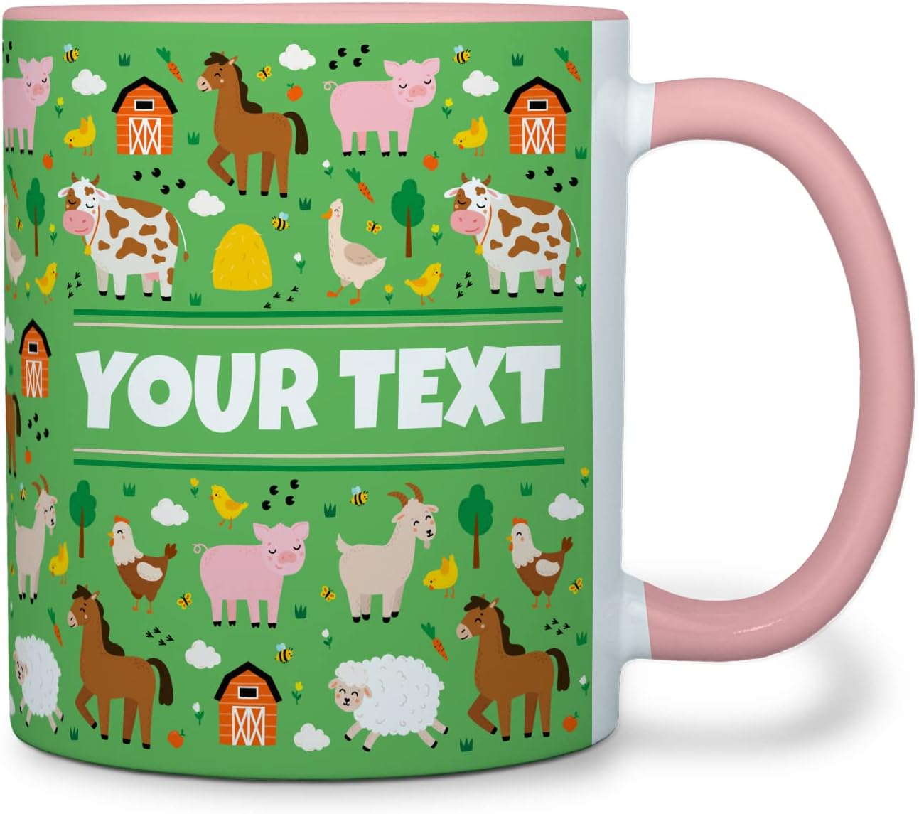 Personalized Mug for Kids - Farm Animals - Custom Name/Text, Ceramic Hot Chocolate/Cocoa/Coffee Cup