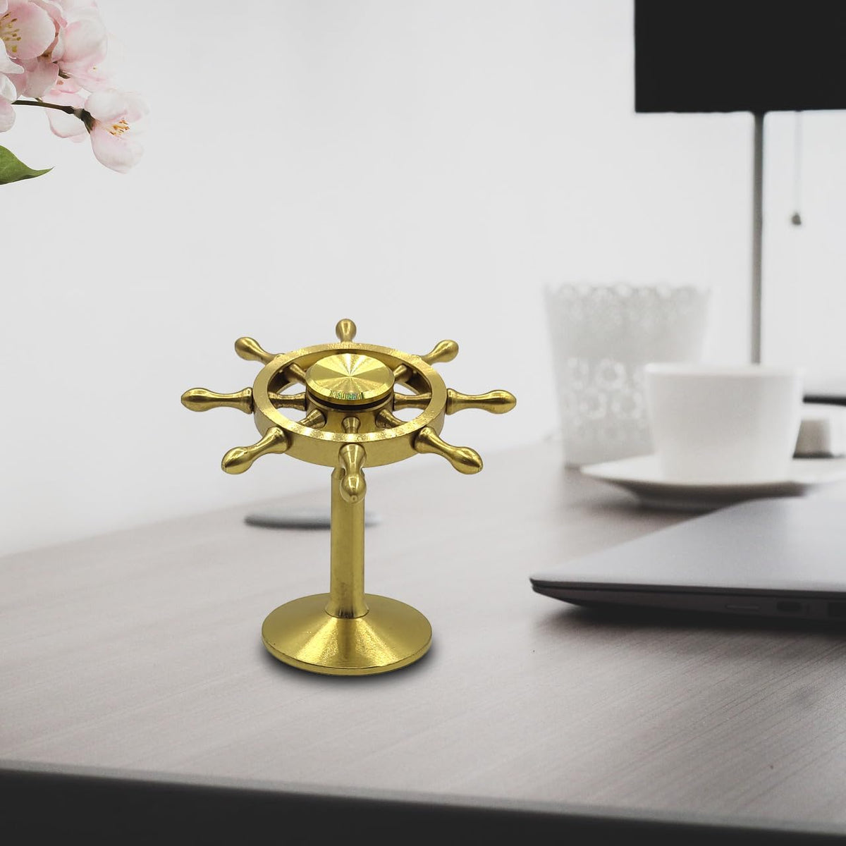 Brass Spinner Ship Wheel, Kinetic Desk Toy Spin with Stand, High Speed Bearing Metal Hand Spinners