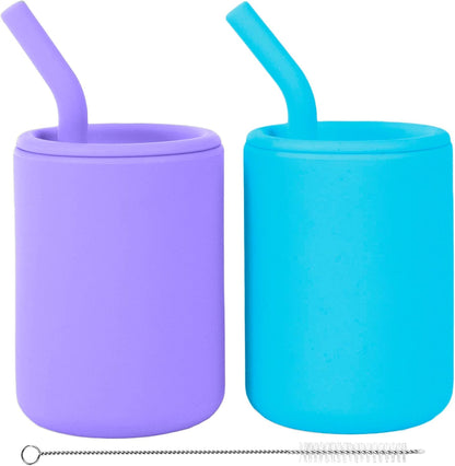 WeeSprout Silicone Baby Cups With Straws and Lids, 4 & 8 oz Options, Set of 2, Food Grade Toddler