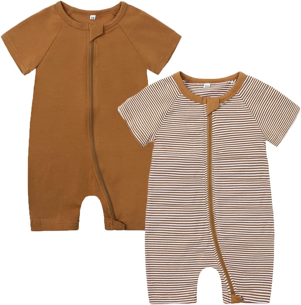 Feidoog Baby Boys 2Pack Rompers Summer Short Sleeve 2 Way Zipper One-Piece Romper Jumpsuit Sleep