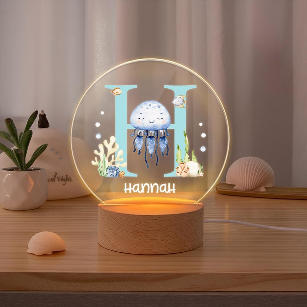 callie Acrylic Night Light Name Plate Personalized, Custom Cute Fox Deer Turtle Forest Animal with