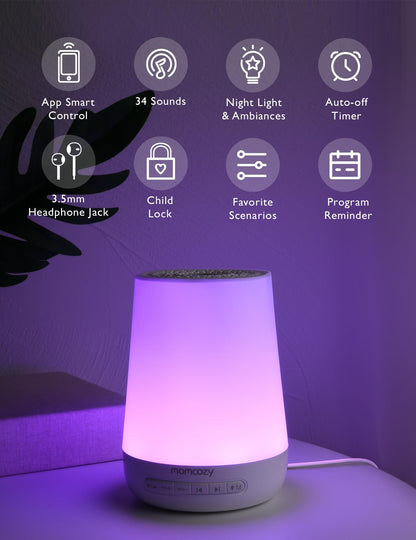 Momcozy Smart Baby Sound Machine with Night Light, White Noise Machine