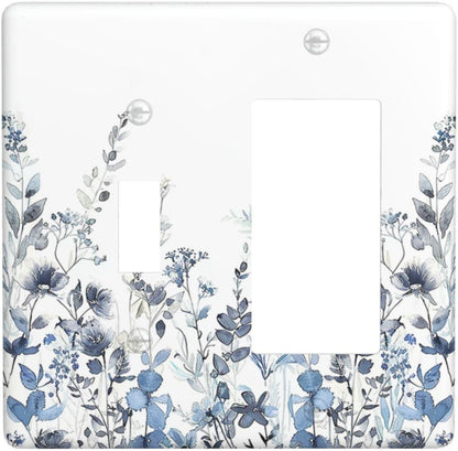 Outlet Covers Light Blue Watercolor Leaves Plant With Floral 1 Toggle 1 Rocker Combination