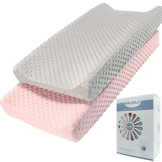 Owlowla Changing Pad Cover, Soft Minky Dots Changing Table Sheets for Baby Boy and Girl 2Pack