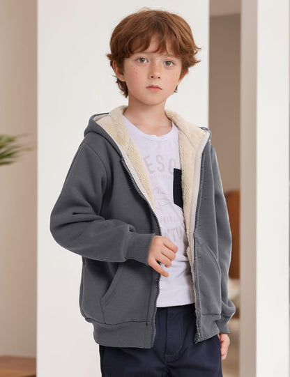 Gihuo Unisex Boy's Girls Winter Warm Sherpa Lined Zip Up Sweatshirt Fleece Jacket Kid's Hoodie