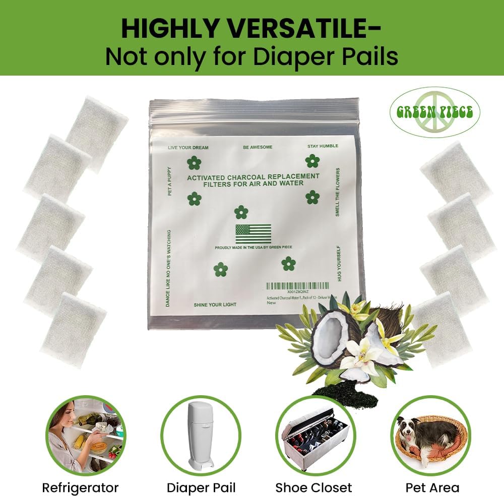 Green Piece® Pack of All Natural Baby Diaper Pail Deodorizer Activated Charcoal Air Purifier (15
