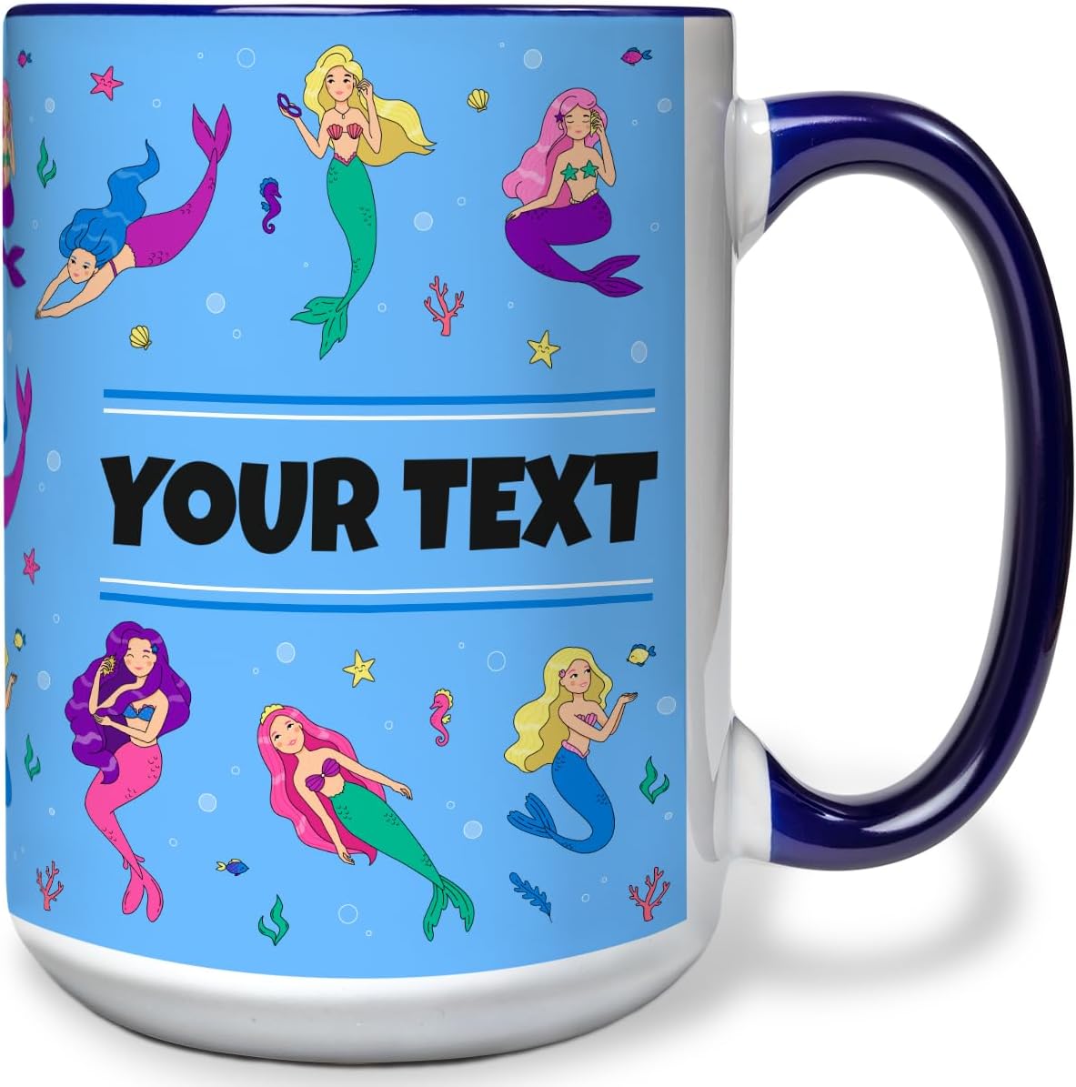 Personalized Mug for Kids - Mermaids - Custom Name/Text, Ceramic Hot Chocolate/Cocoa/Coffee Cup for