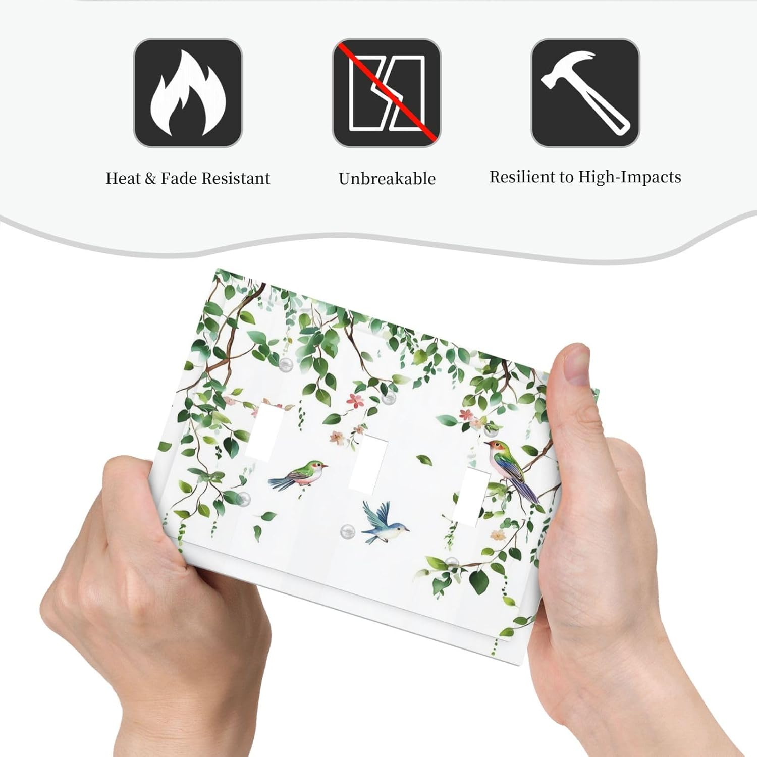 Decorative Switch Plates Green Leaves Bird Eucalyptus Sage Plant 3 Gang Wall Plate Triple Toggle
