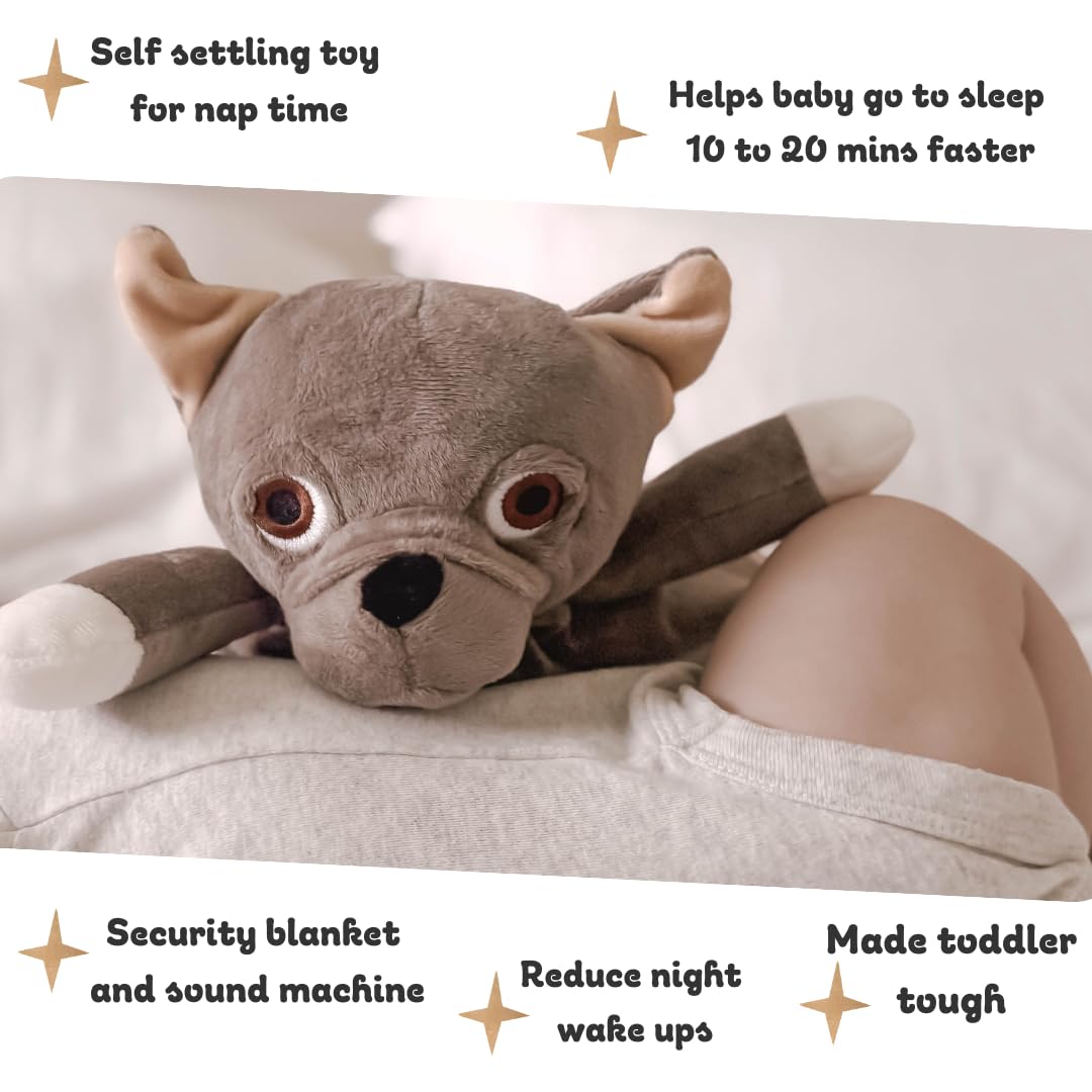 Love By Emi Baby Music Lovey Brown Bulldog, Baby Sleep Soother for Crib & Cuddle Bedtime, White