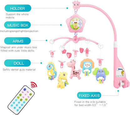 caterbee Baby Crib Mobile for Pack and Play, Crib Toys with Light and Musicial, Remote,Projector