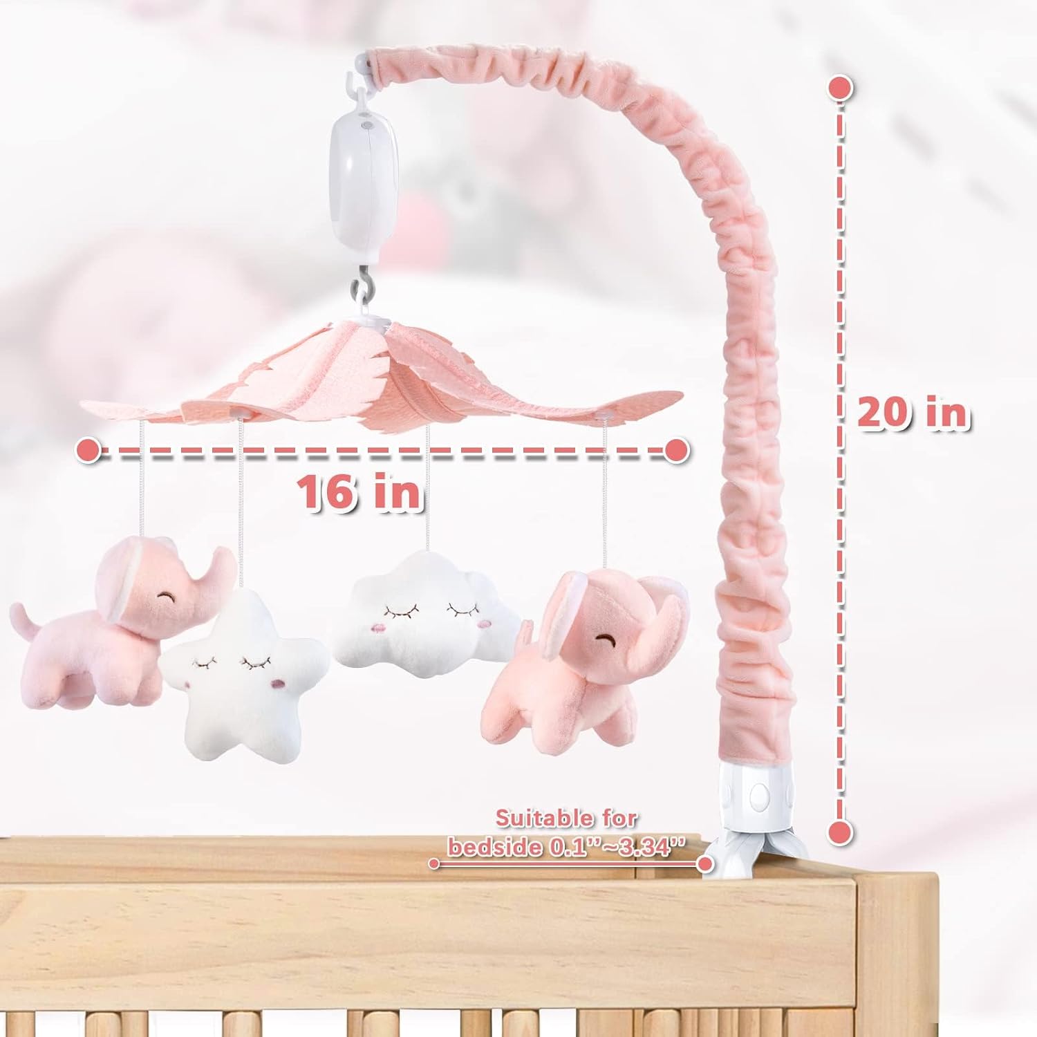 FEISIKE Crib Mobile for Girls Baby Mobiles with 3 Modes Digital Music Box（Turn Only, Music Only