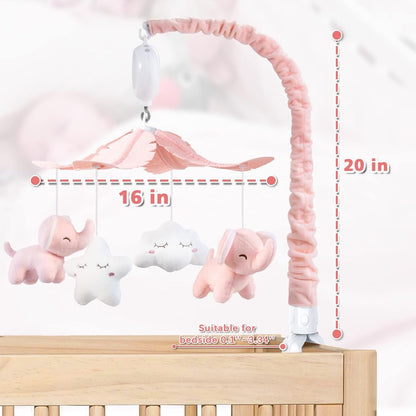 FEISIKE Crib Mobile for Girls Baby Mobiles with 3 Modes Digital Music Box（Turn Only, Music Only