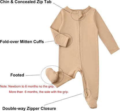 Aablexema Baby Footed Pajamas with Mitten Cuffs Zipper 4-Pack Infant Newborn Cotton Long Sleeve
