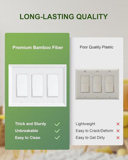 2-Pack Triple Decorator Outlet Cover Plate, White Decorative Switch Plates and Outlet Covers