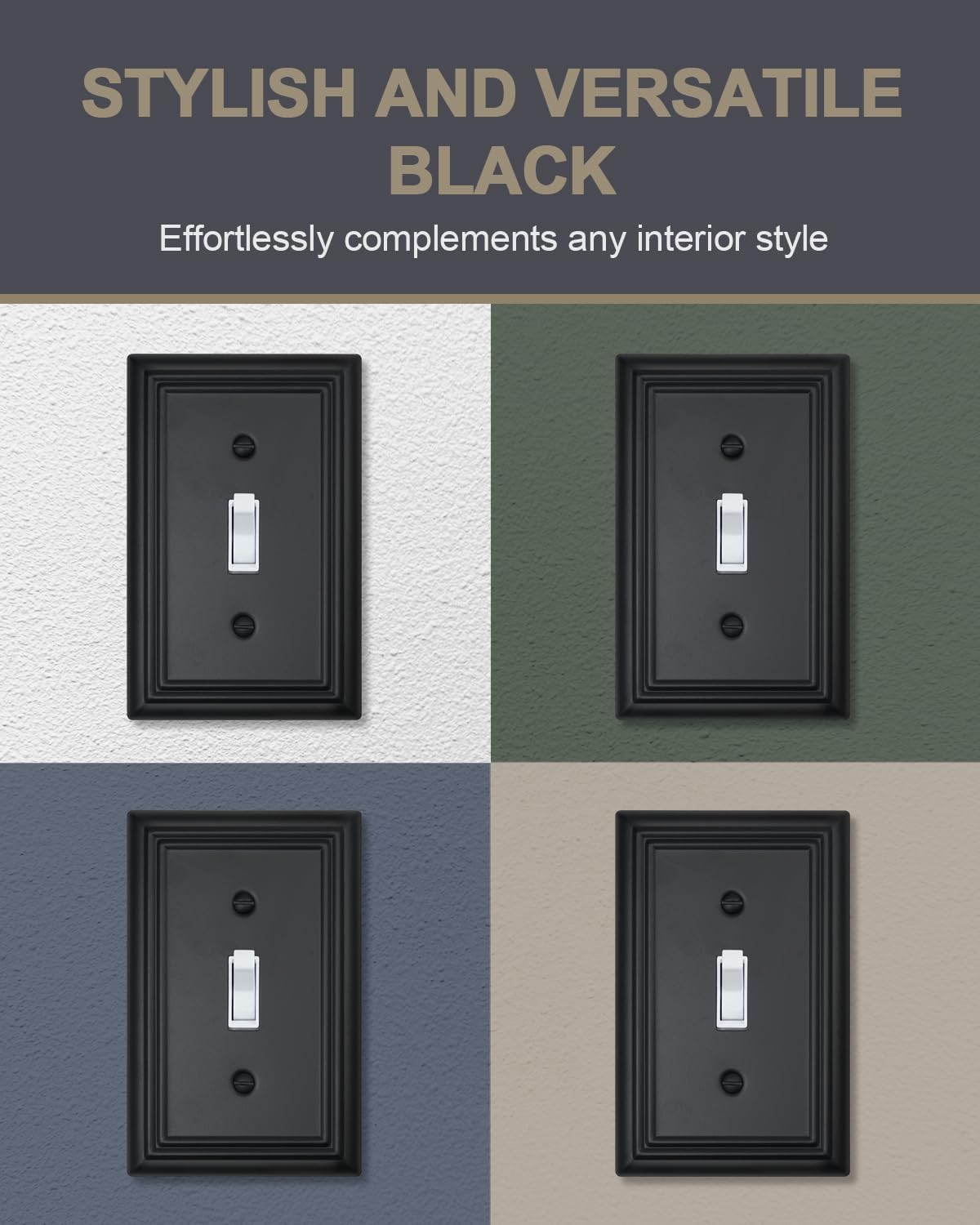 4-Pack Single Toggle Wall Plates, Decorative Black Switch Plate Covers, Metal Light Switch Covers