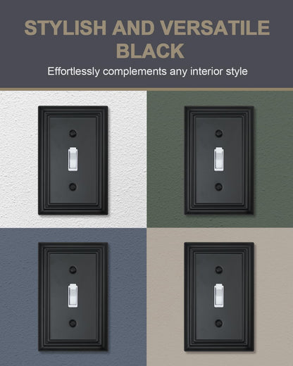4-Pack Single Toggle Wall Plates, Decorative Black Switch Plate Covers, Metal Light Switch Covers