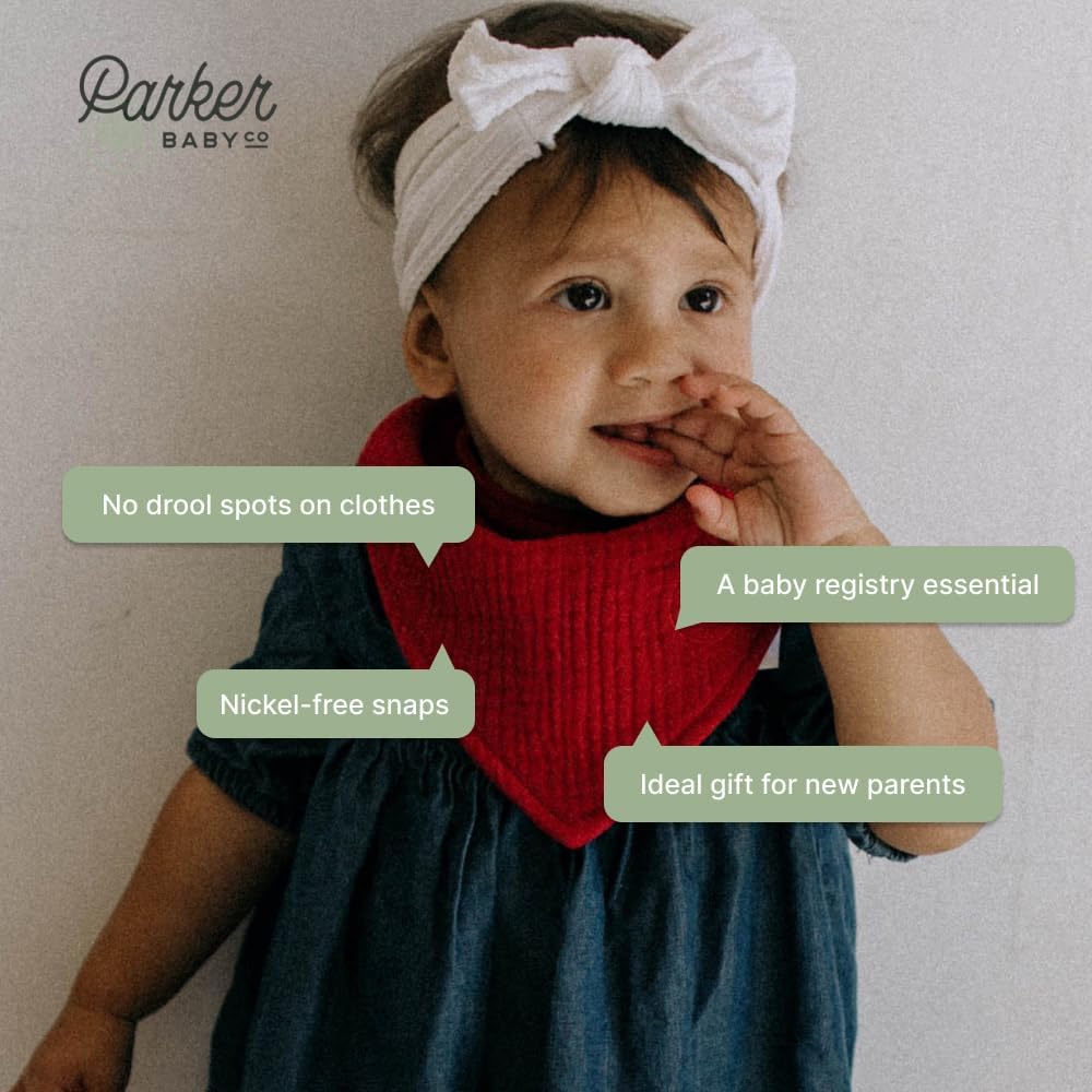 Parker Baby Muslin Bandana Drool Bibs | 100% Soft Muslin Cotton, Absorbent & Adjustable | Stylish