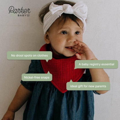 Parker Baby Muslin Bandana Drool Bibs | 100% Soft Muslin Cotton, Absorbent & Adjustable | Stylish