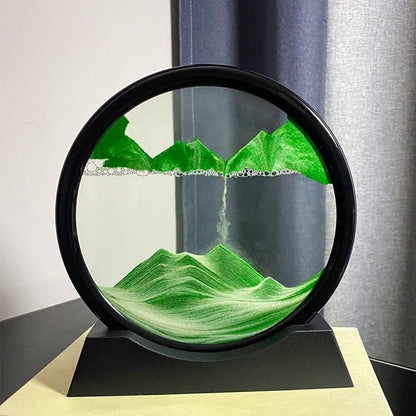 Moving Sand Art Picture in Motion Round Glass 3D Deep Sea Landscape, Dynamic Sand Art Sandscapes