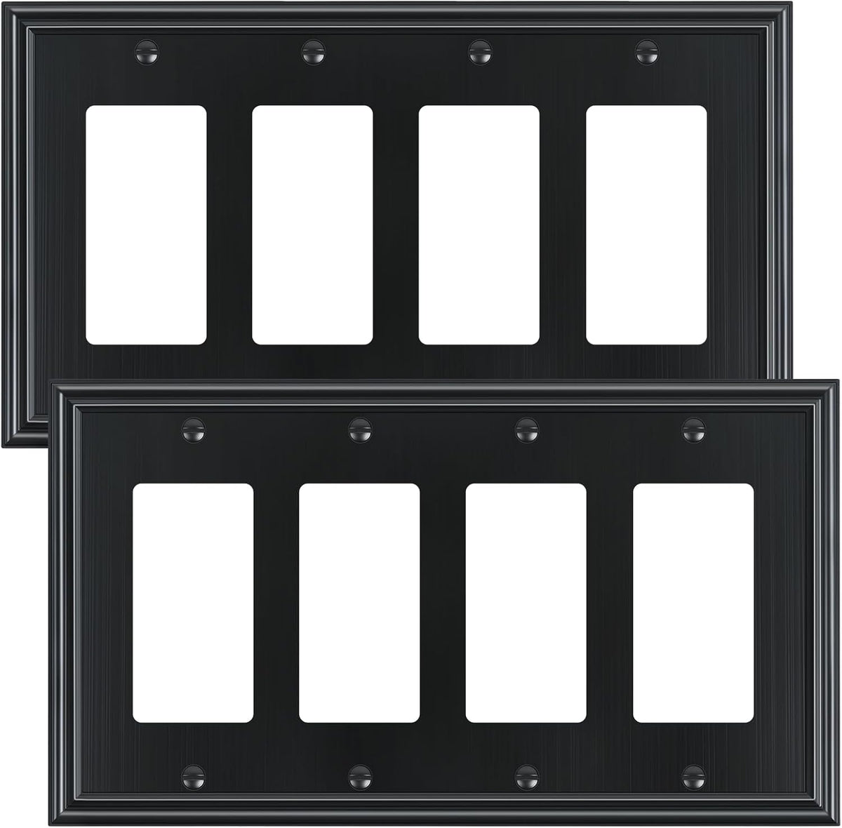2-Pack Quad Decorator Outlet Cover Plate, Zinc Alloy Decorative Black Switch Plates and Outlet
