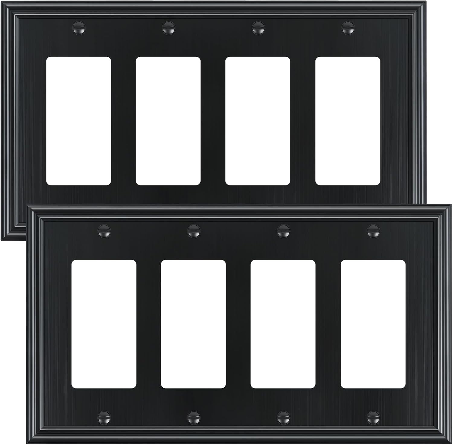 2-Pack Quad Decorator Outlet Cover Plate, Zinc Alloy Decorative Black Switch Plates and Outlet