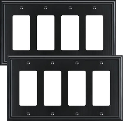 2-Pack Quad Decorator Outlet Cover Plate, Zinc Alloy Decorative Black Switch Plates and Outlet