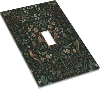 Decorative Light Switch Cover Vintage Morris Colorful Flower Green Leaf 1 Gang Single Toggle Device
