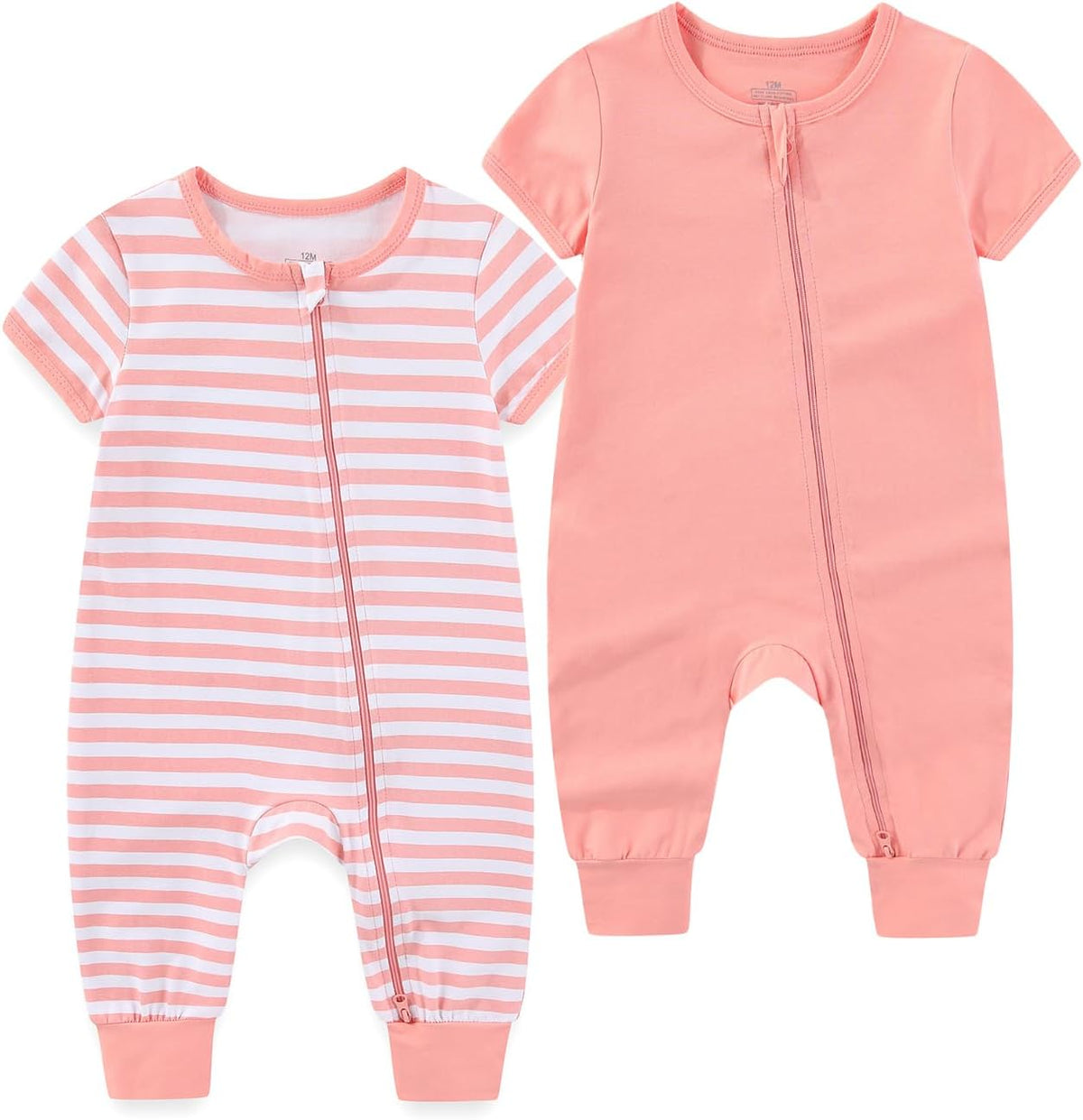 Baby Boy Girl 2 Pack Romper Infant Short Sleeve 2 Way Zipper One Piece Jumpsuits Newborn Clothes