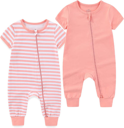 Baby Boy Girl 2 Pack Romper Infant Short Sleeve 2 Way Zipper One Piece Jumpsuits Newborn Clothes