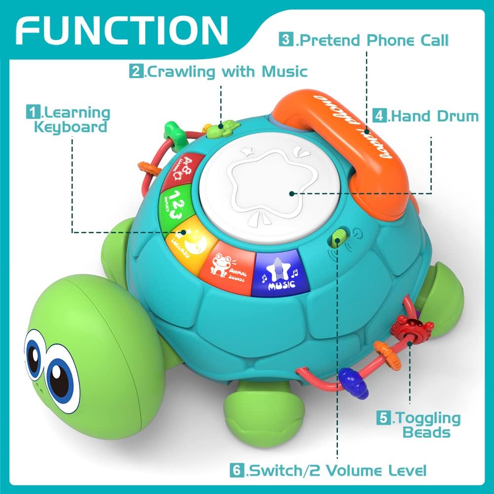 Jyusmile Baby Toys 6 to 12 Months, Musical Turtle Crawling Infant Toys, Early Learning Educational