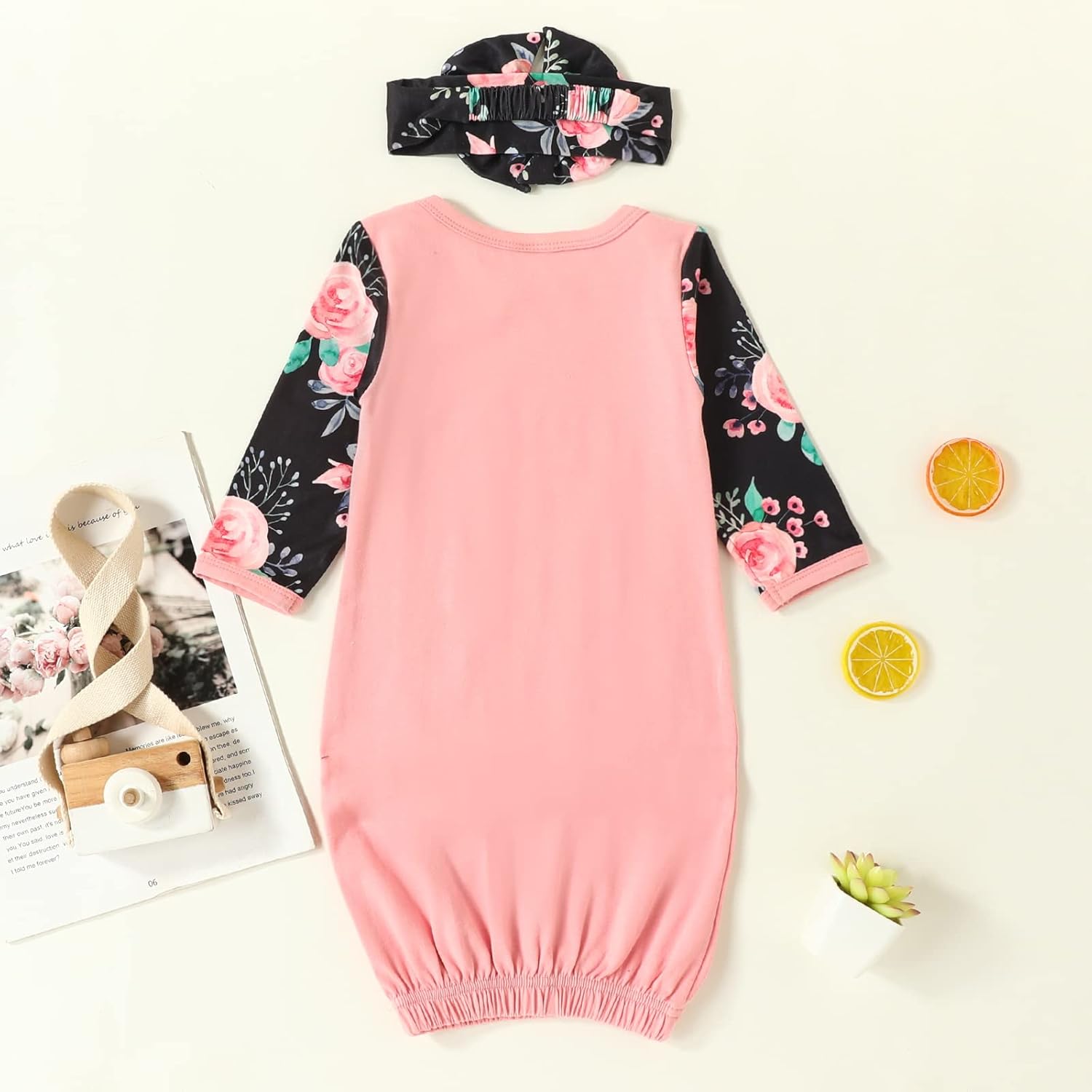 AMAWMW Newborn Baby Girl Little Sister Sleeper Gown Stripe Long Sleeve Nightgown Pajamas Gifts