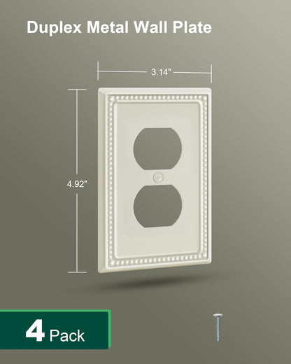 4-Pack Duplex Outlet Cover Plate, Light Almond Metal Wall Plates for Electrical Outlets, 1 Gang