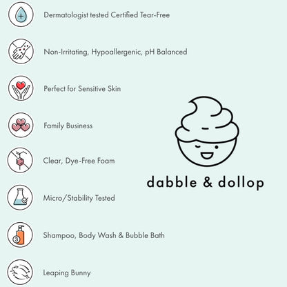 Dabble & Dollop Vanilla Body Wash & Shampoo – 3-in-1 Natural Bubble Bath for Kids, Made in USA, No
