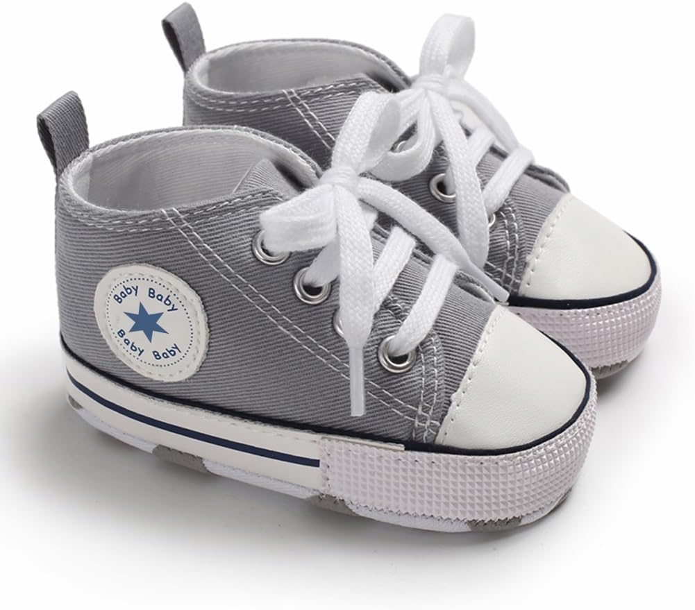 Unisex Baby Girls Boys Canvas High-top Shoes, Newborn Infant Anti-Slip Soft Sole Frist Walking