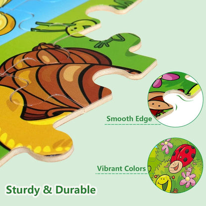 Wooden Puzzles for Kids Ages 3-5, 24 Piece Colorful Learning Toys for Toddler Children